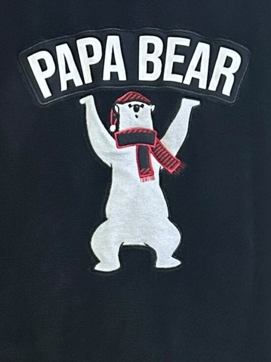 Y#FAM Men’s Black Velvet Sweatshirt Sz L Fuzzy Polar Bear “Papa Bear” Graphic - Picture 2 of 4